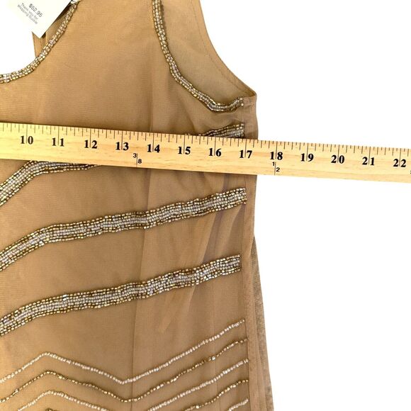Buckle Sheer Mesh Lined Back Tie Tan Gold Beaded‎ Tank Top Size Small NWT - Picture 13 of 15